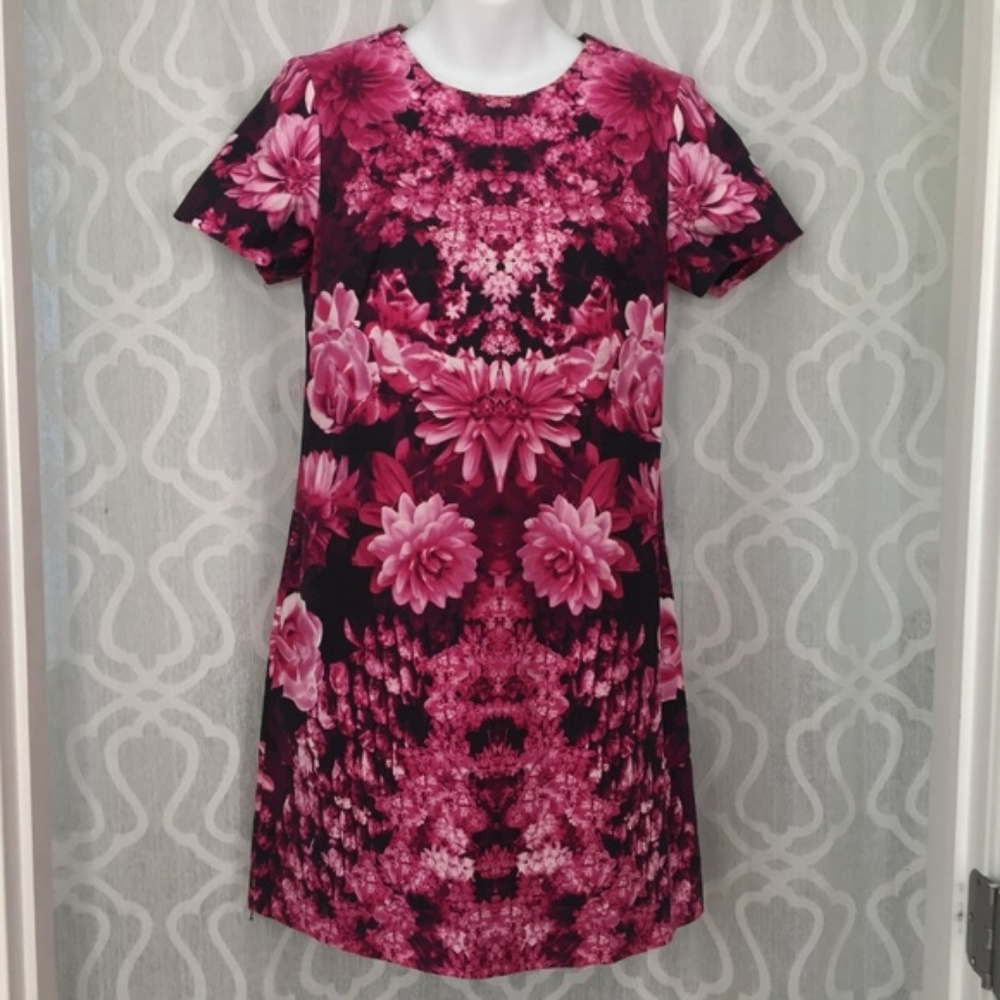 Michael Kors Pink Black Floral Shift Dress